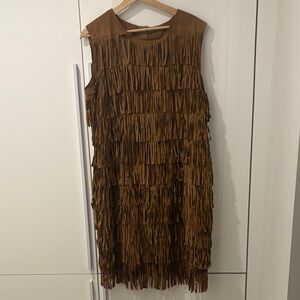 Fringe Brown Sleeveless Dress 100% real suede